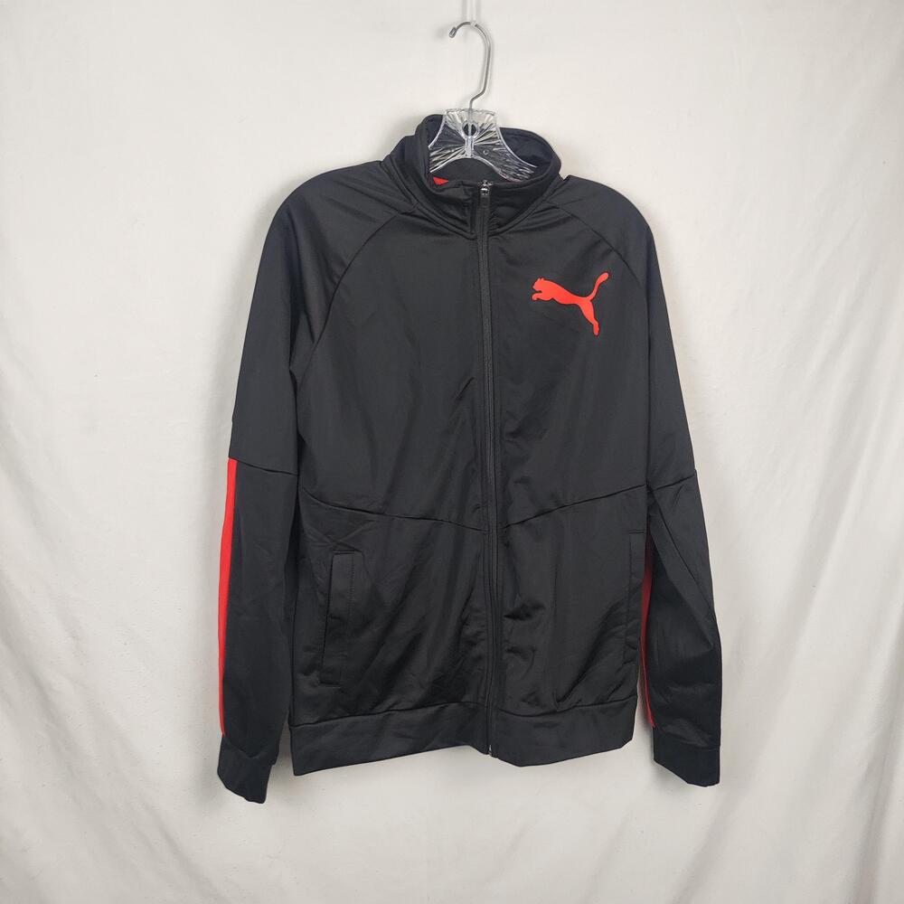 Puma Track Jacket Mens Medium Black Red Full Zip Stripe Athletic Lightweight